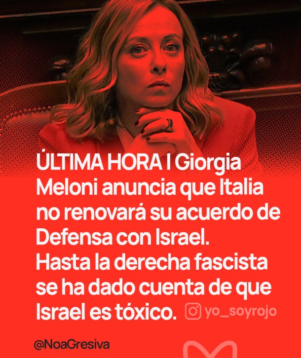 Giorgia Meloni anuncia que Italia no renovará su acuerdo de Defensa con Israel