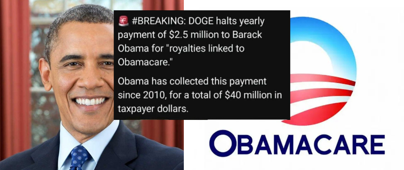 No, Barack Obama no recibe 2,5 millones de dólares anuales por "derechos de autor" del Obamacare ni DOGE ha parado estos pagos