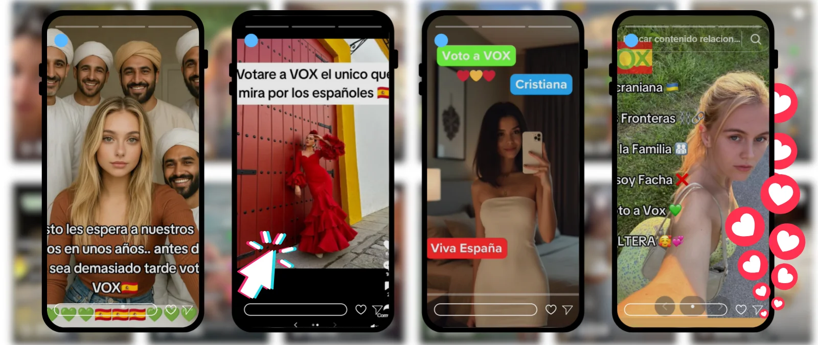 "Yo voto a Vox": cómo se utilizan imágenes de mujeres (algunas generadas con IA o sacadas de internet) para difundir mensajes políticos en TikTok