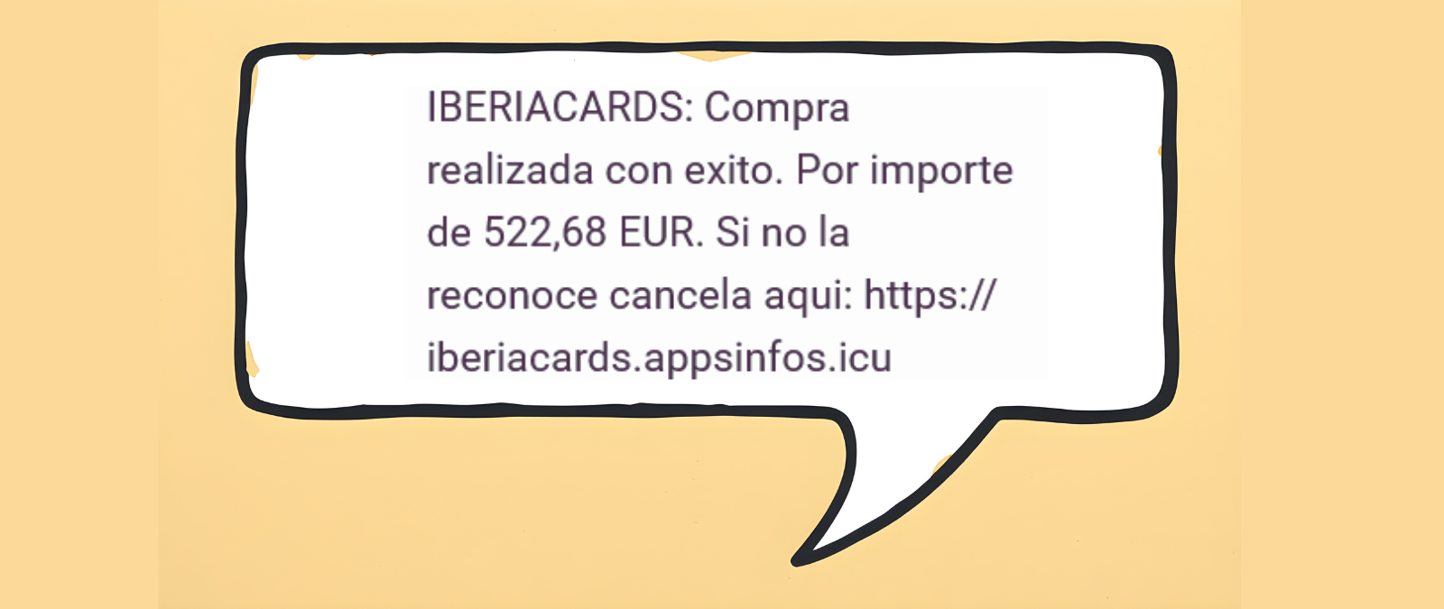 Iberia Cards no está enviando este SMS que alerta de una supuesta compra de 522 euros, es un timo
