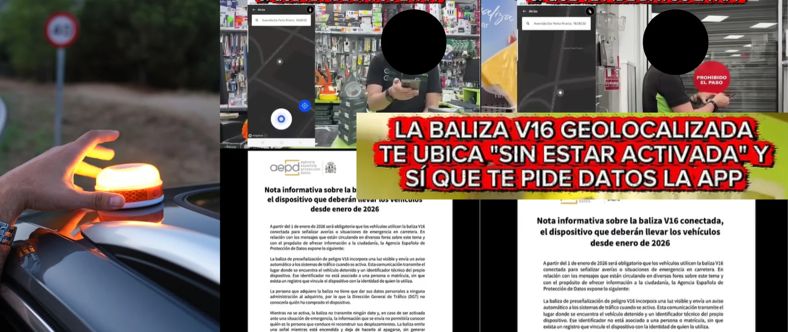 Cuidado con este video que dice que la baliza V16 geolocaliza estando apagada: lo que se analiza es una aplicación móvil