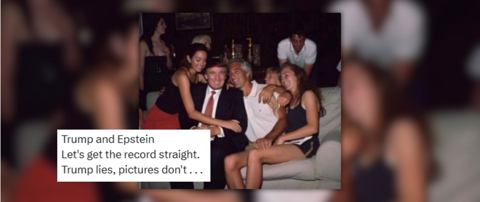 No, esta imagen de Jeffrey Epstein con Donald Trump sentados en un sofá con dos adolescentes no es real