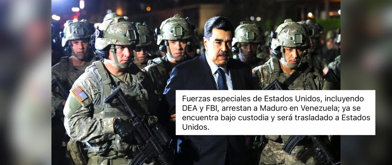 Esta imagen de la detención de Maduro por "Fuerzas especiales de Estados Unidos, DEA y FBI" no es real: está creada con IA