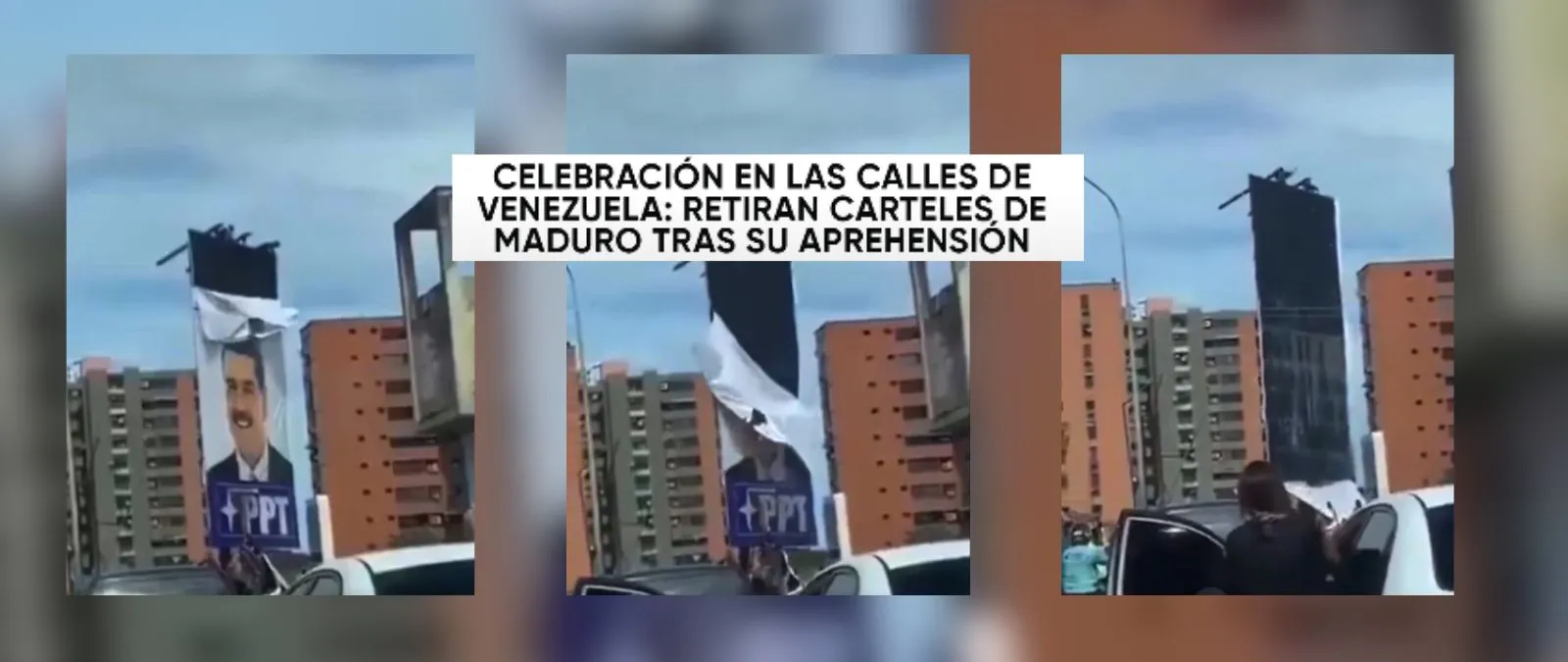 No, este vídeo de un cartel de Nicolás Maduro siendo retirado en Venezuela no se ha grabado tras su captura: es de 2024