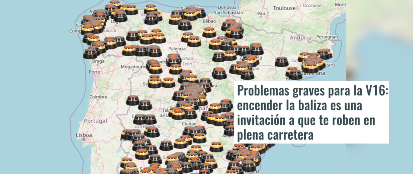 Qué sabemos del mapa que muestra las balizas V16 encendidas en tiempo real: no es un mapa de la DGT, pero la DGT tiene uno similar desde 2021