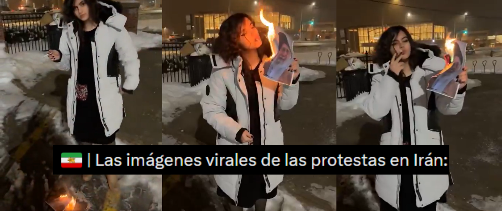 No, estas imágenes de una mujer quemando una foto del ayatolá Jamenei y encendiéndose un cigarro no se grabaron en Irán