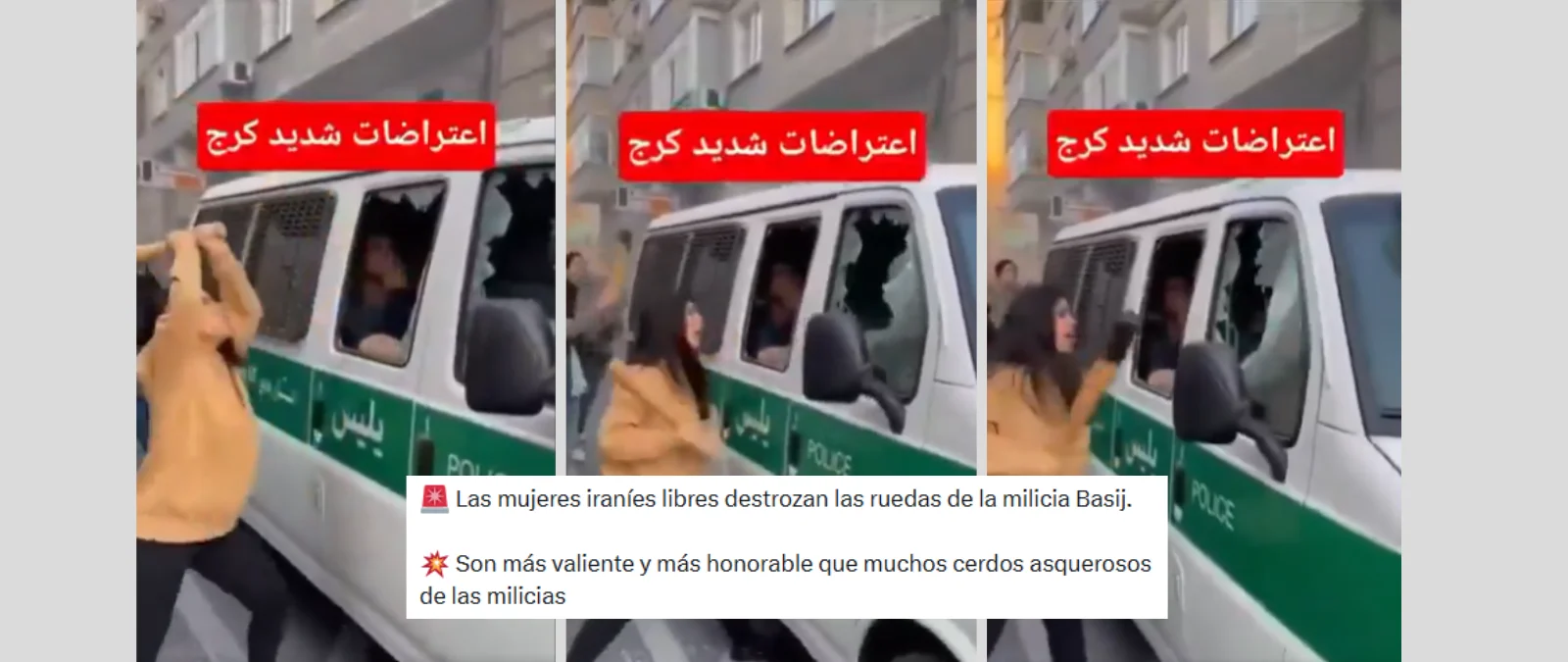 Este vídeo de mujeres iraníes destrozando un coche “de la milicia Basij” no es real: está creado con inteligencia artificial