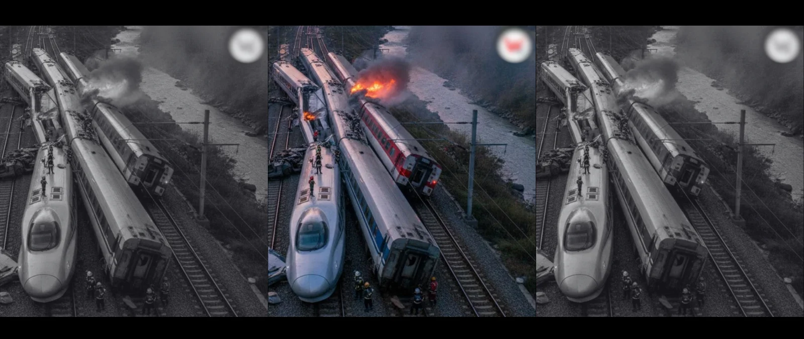 Esta imagen que muestra los trenes Iryo y Alvia descarrilados e incendiándose después del accidente en Adamuz (Córdoba) no es real