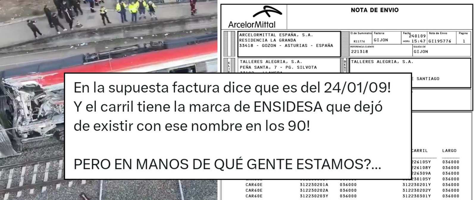 No, la factura del carril roto que produjo el descarrilamiento de Adamuz no es de 2009, es de 2024: la fecha está en formato ISO