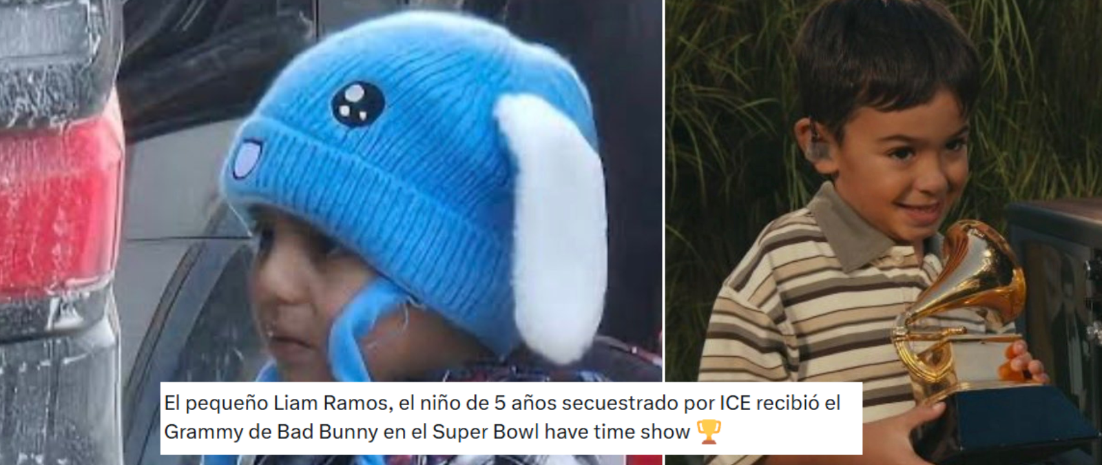 No, el niño al que Bad Bunny ha dado su Grammy en la Super Bowl no es Liam Conejo, menor de 5 años al que detuvo el ICE