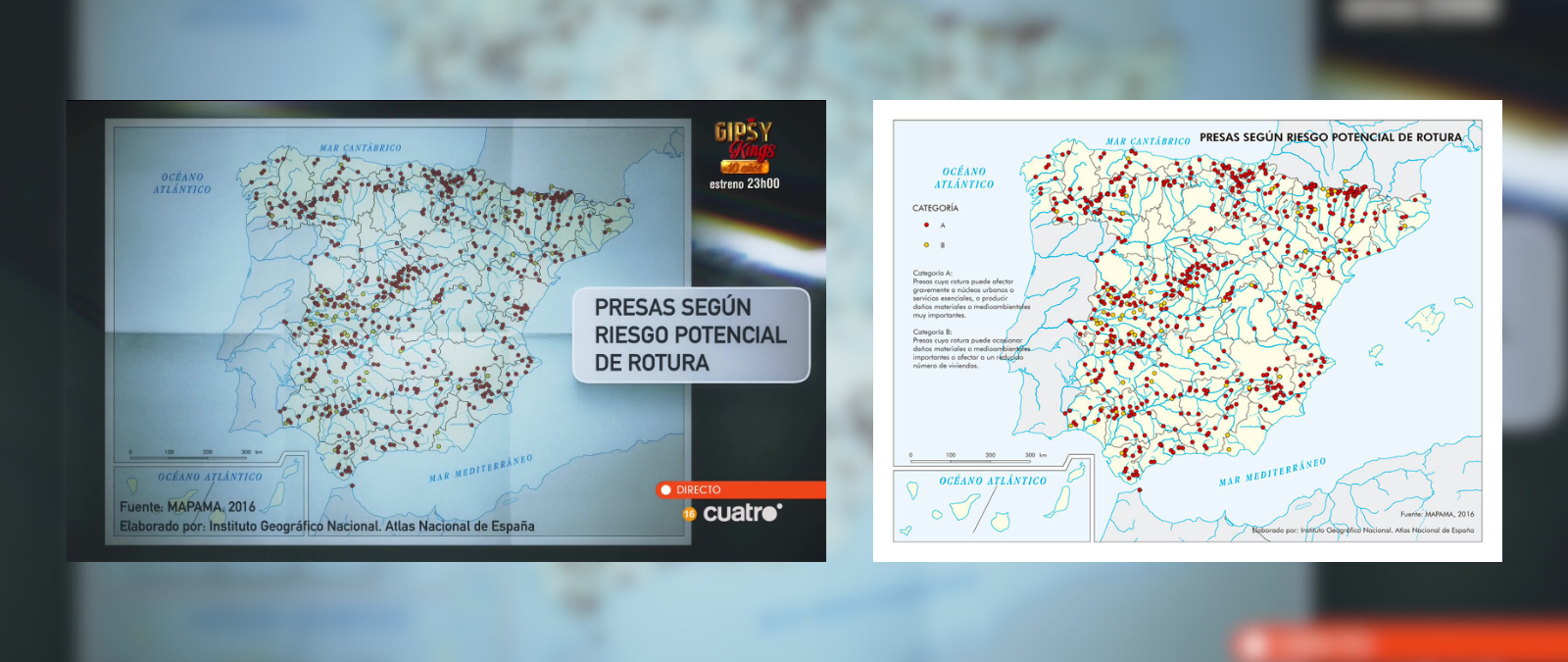 Este mapa no muestra las presas con riesgo potencial de rotura, sino el daño que podrían causar en caso de una posible rotura