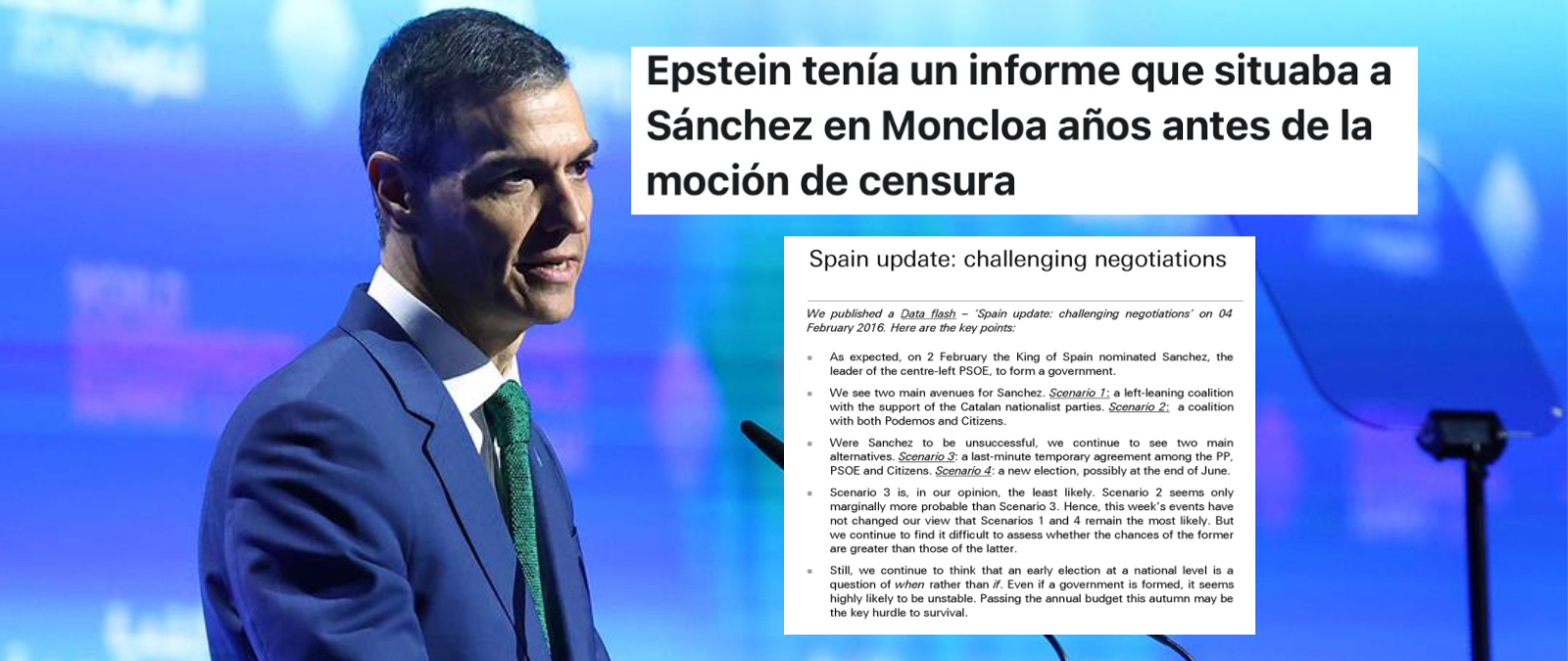 Cuidado con el informe de Epstein que situaba a Sánchez en Moncloa años antes de la moción de censura