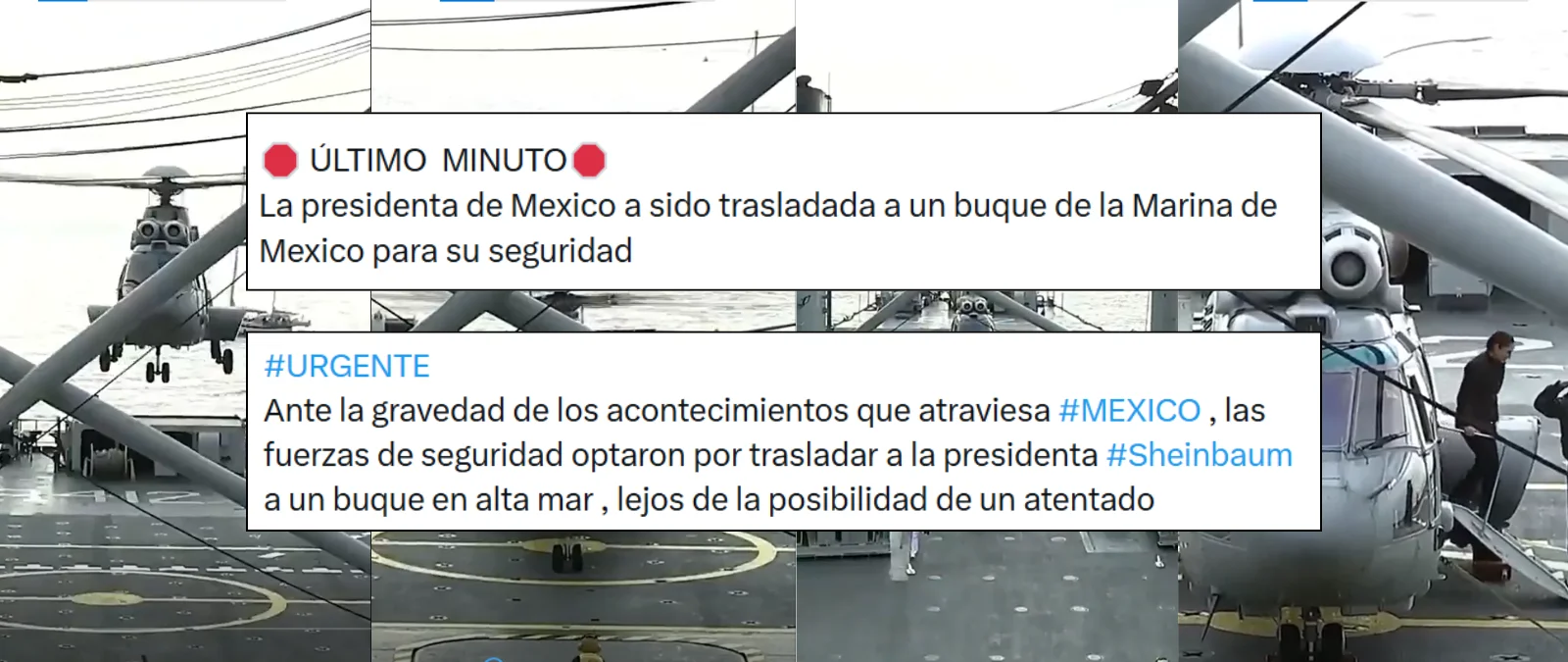 No, este vídeo no muestra el "traslado" de Claudia Sheinbaum a un buque de la Marina tras la muerte de ‘El Mencho’ en México