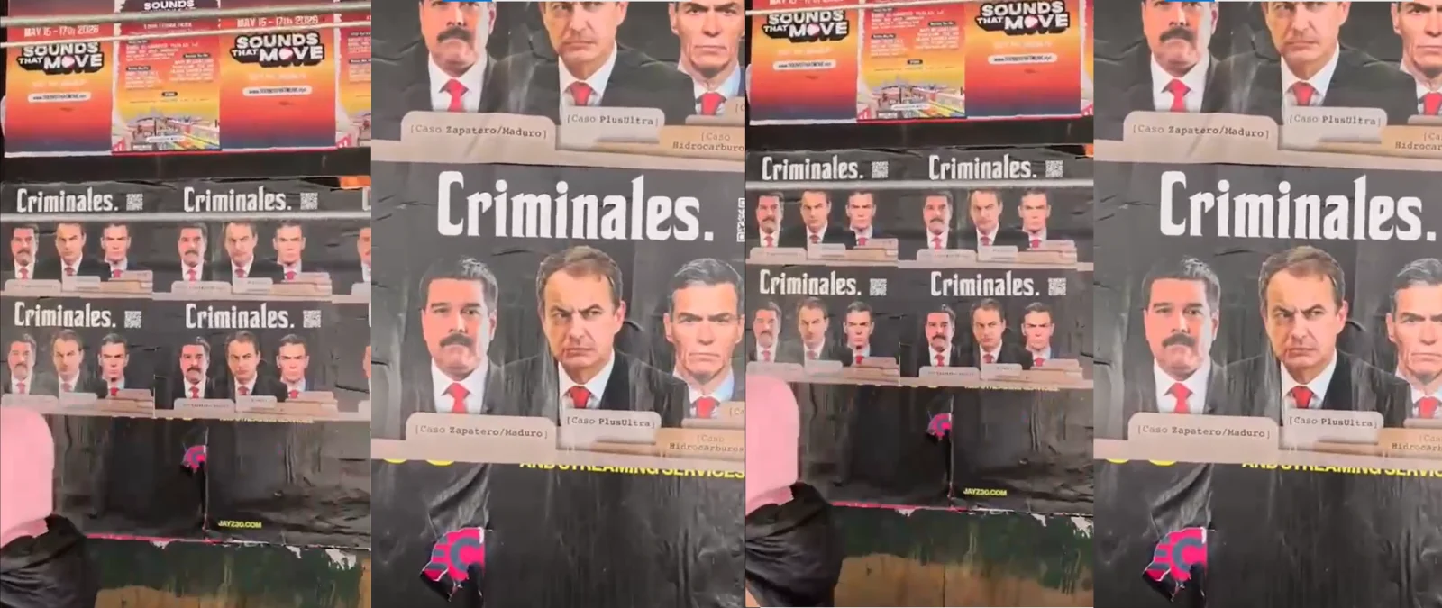Qué sabemos sobre el cartel de Hazte Oír con la cara de Sánchez, Zapatero y Maduro junto a la palabra "criminales" ubicado en una calle de Nueva York