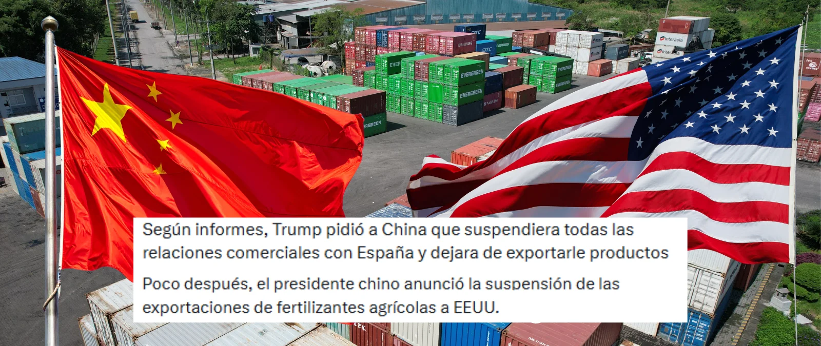 Cuidado con los contenidos que afirman que China ha cortado la exportación de fertilizantes a Estados Unidos después de que Trump le pidiese no comercializar con España: no hay pruebas ni de la petición de Trump ni de la supuesta decisión de China