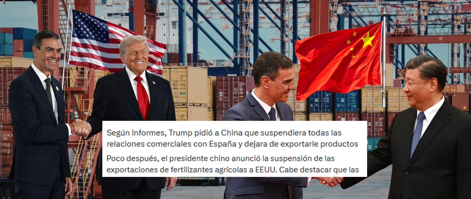 Más de 10 millones de visualizaciones y en una veintena de idiomas: cómo ha circulado la narrativa de que China ha dejado de exportar fertilizantes a EEUU después de que Trump le pidiese no comerciar con España