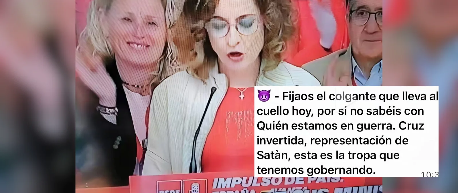 No, María Jesús Montero no utilizó un collar con una cruz invertida durante el Comité Federal del PSOE del 27 de abril de 2024