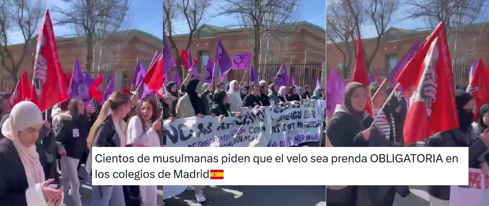 No, las manifestantes de este video no piden que el velo sea obligatorio en los colegios de Madrid: se manifiestan contra la prohibición del hiyab en algunos institutos de Parla