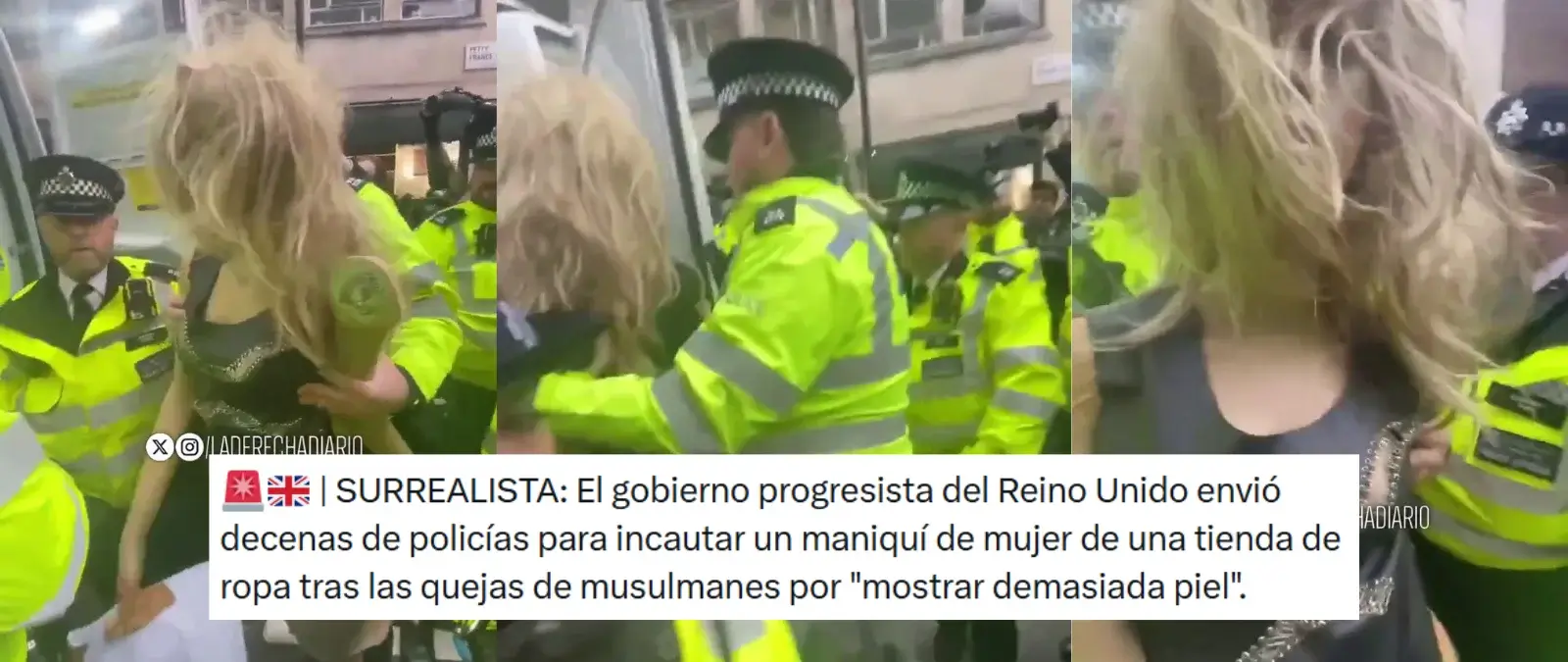 No, la Policía británica no ha incautado un maniquí después de que personas musulmanas se quejasen de que mostraba “demasiada piel”: fue incautado durante una protesta en apoyo al grupo Palestine Action
