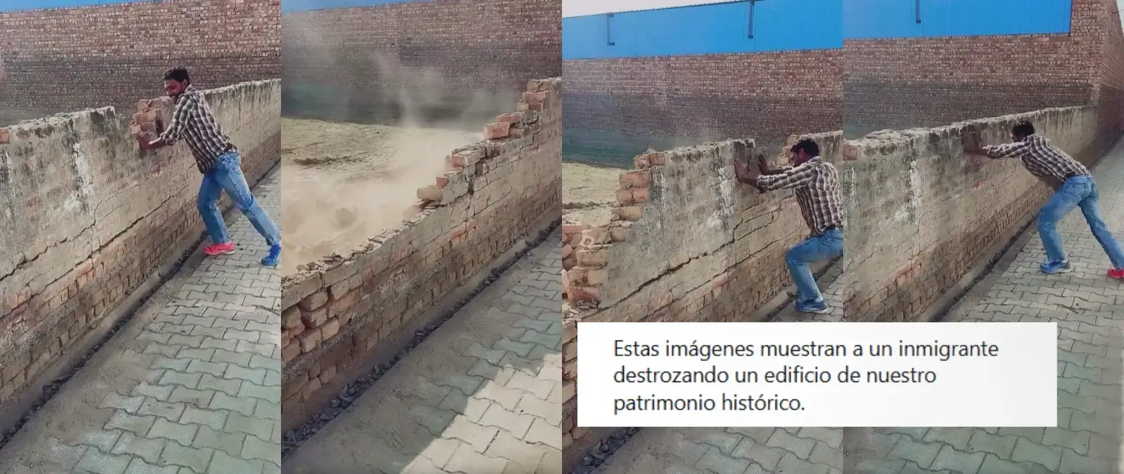 Cuidado con este vídeo en el que un hombre supuestamente derriba "patrimonio histórico" en España o Londres: la persona que aparece afirma que se grabó en India