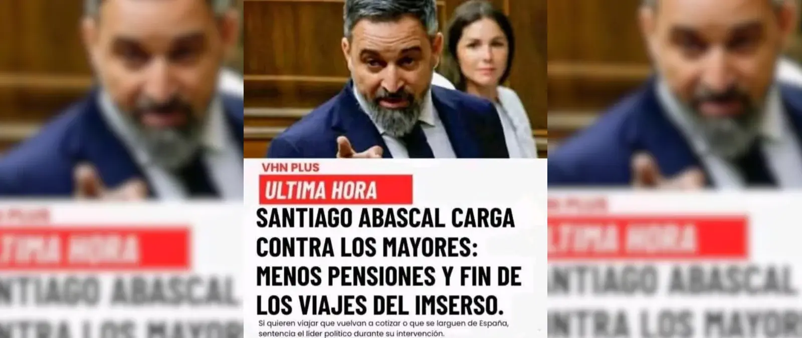 Cuidado con los contenidos que dicen que Santiago Abascal “carga contra los mayores para reducir sus pensiones y cancelar los viajes del Imserso”: el medio al que se le atribuye no existe