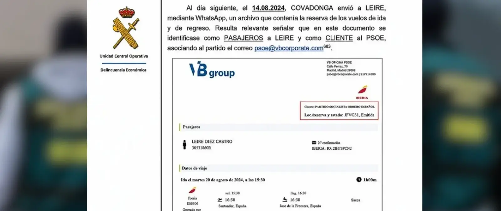 Cuidado con esta captura de una reserva de un vuelo a nombre de Leire Díez con destino 