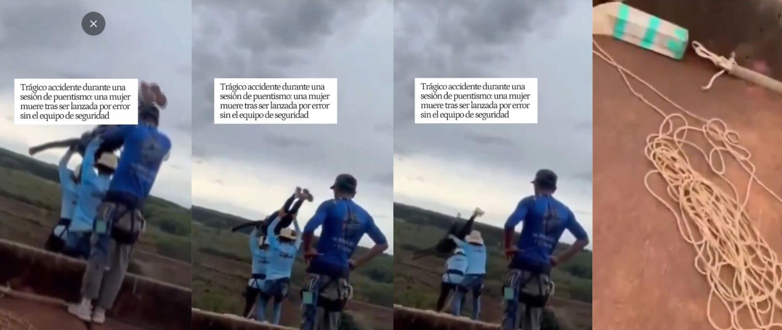 Este vídeo es real y sí muestra el momento en que una mujer es arrojada en una sesión de ‘puenting’ en Brasil sin equipo de seguridad