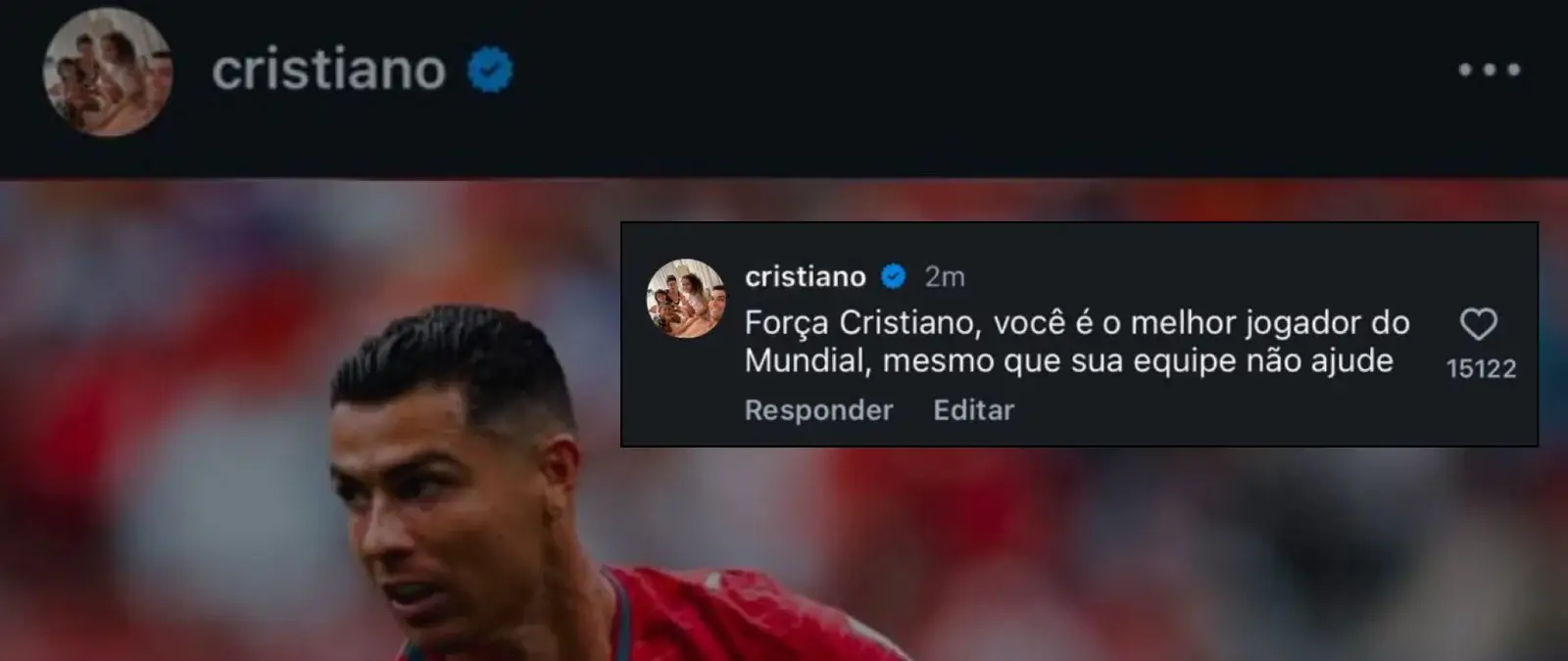 Cuidado con los contenidos sobre que Cristiano Ronaldo se ha comentado a sí mismo en Instagram que es “el mejor jugador del Mundial" aunque su equipo no le "esté ayudando”