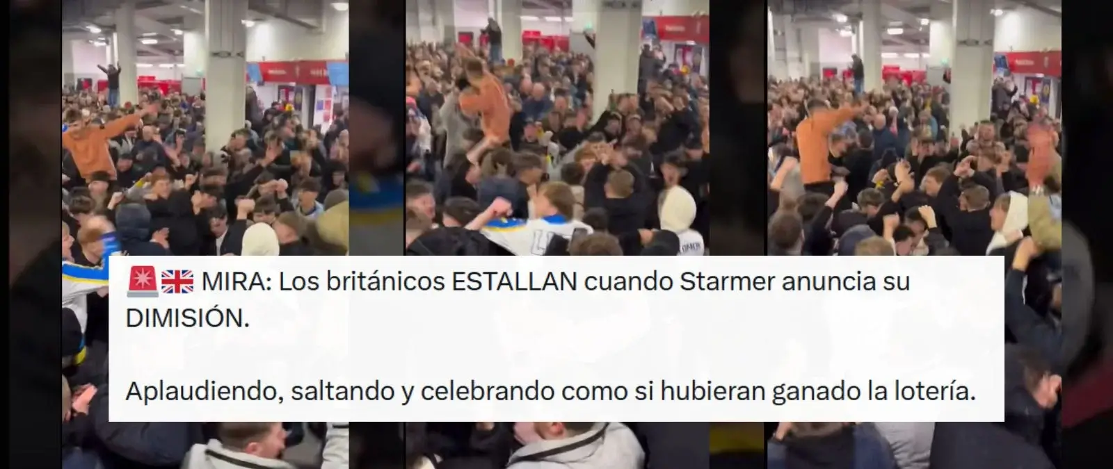 No, este vídeo no muestra a británicos celebrando el anuncio la dimisión de Starmer: es un vídeo de diciembre de 2024 de seguidores del Leeds United