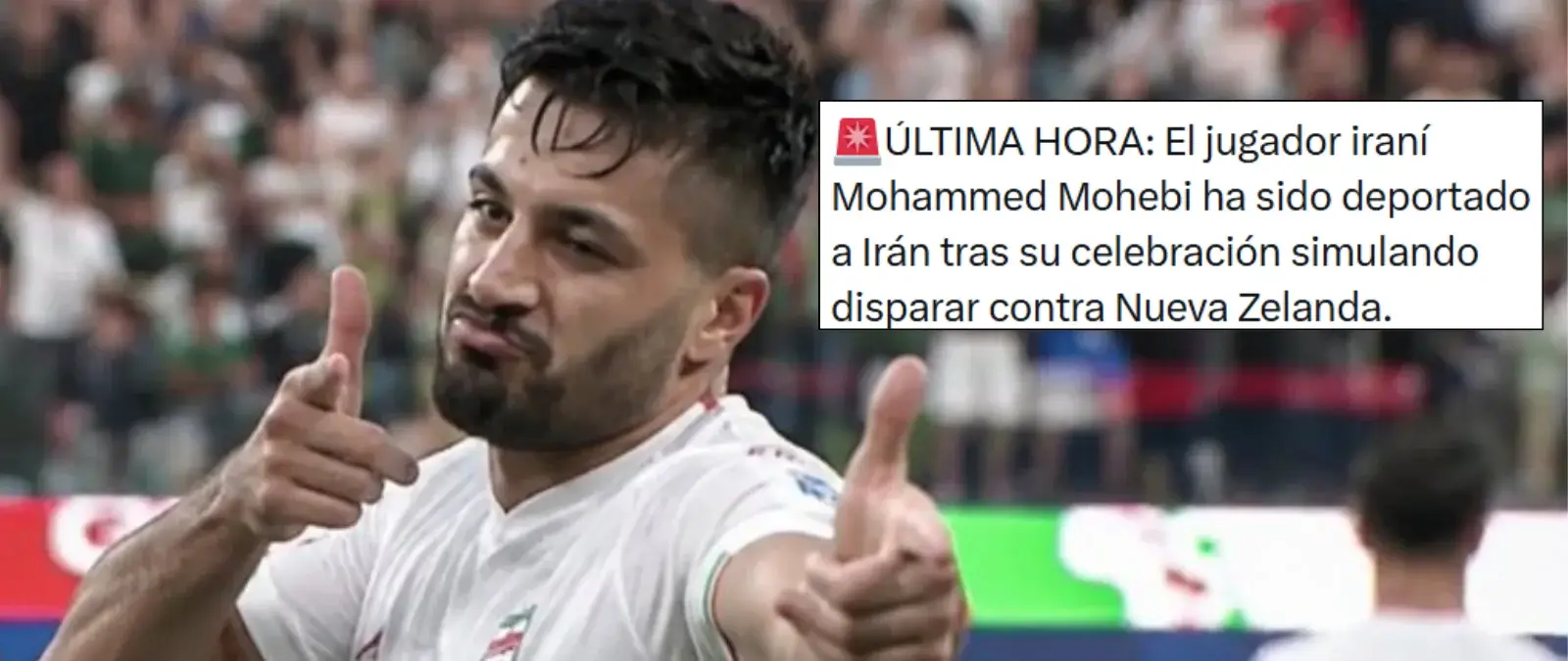 No, Mohammad Mohebbi no ha sido deportado tras su celebración contra Nueva Zelanda en el Mundial: hizo gestos de disparo, pero la imagen que circula está generada con IA