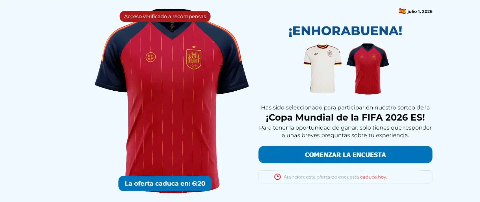 No, este correo electrónico para participar en un sorteo de la equipación de España en la Copa Mundial de 2026 no es de la FIFA: es un timo