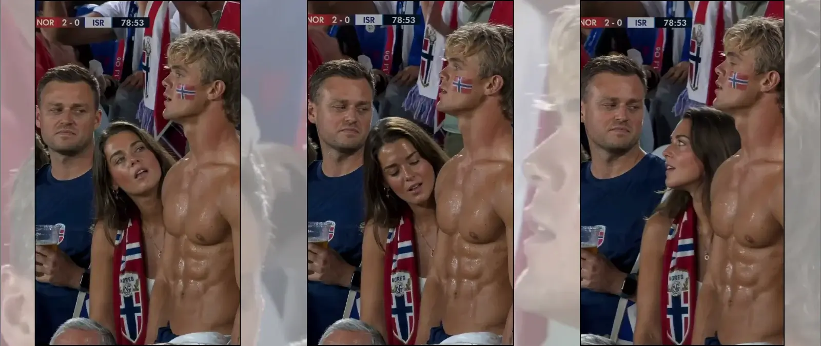 No, este vídeo de una mujer mirando a un aficionado noruego sin camiseta no es real: está generado con IA e Israel ni se ha clasificado para el Mundial 2026