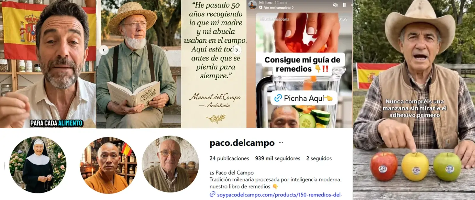 Ni Manuel ni Paco del Campo ni Sor Catalina son reales: la red de perfiles de IA “españoles” que mete miedo con la salud para venderte libros