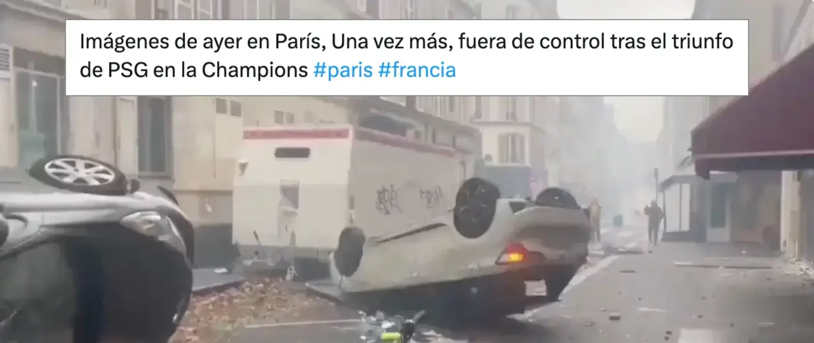 No, no son imágenes de disturbios en Francia tras la victoria del PSG en la Champions: es un vídeo de 2022