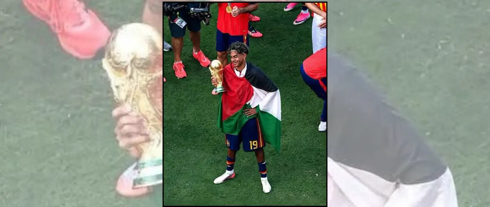 No, esta foto de Lamine Yamal con una bandera palestina tras ganar el Mundial 2026 no es real: está manipulada con IA
