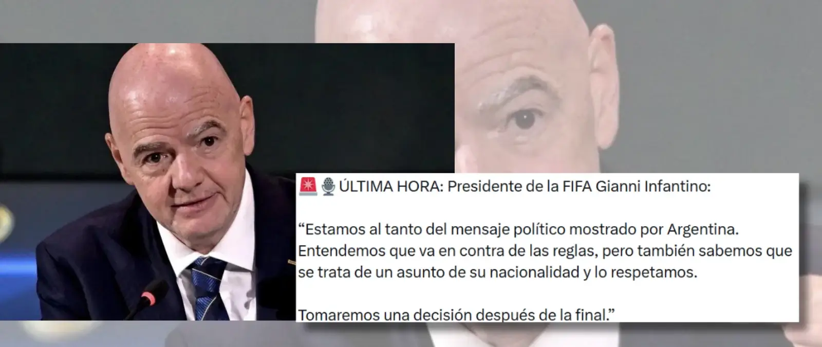 No hay rastro de que Infantino dijera que respeta el “mensaje político” de la bandera de “las Malvinas son argentinas” porque es un “asunto de su nacionalidad”