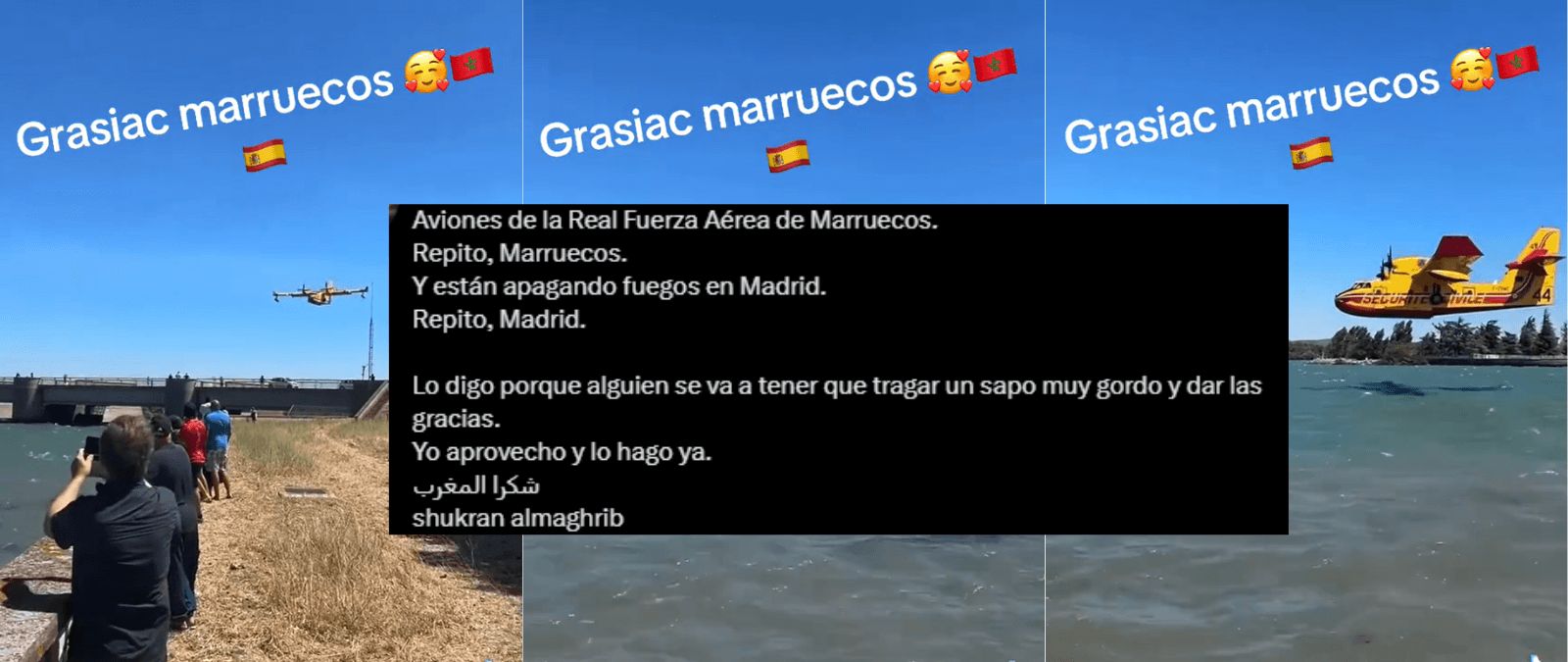 No, este vídeo no muestra aviones de la Real Fuerza Aérea de Marruecos apagando incendios en Madrid