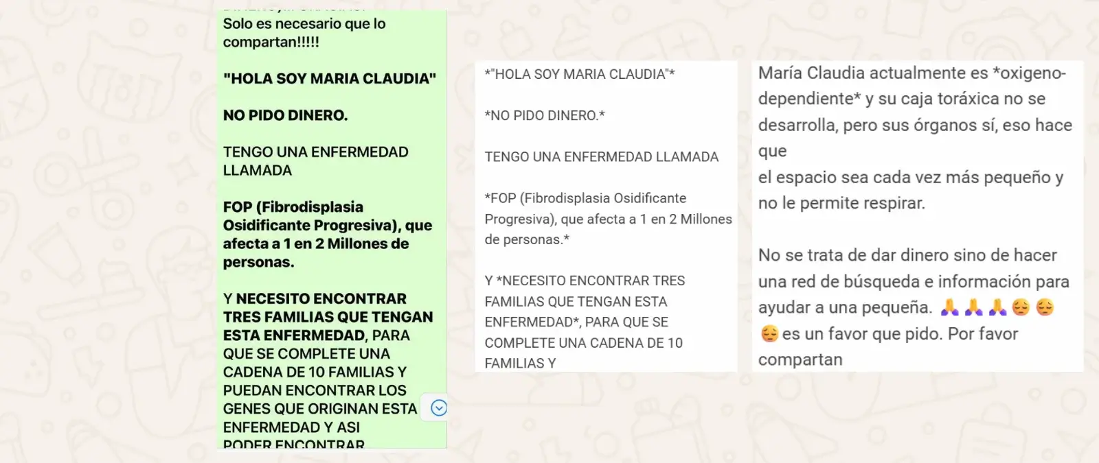 No, si compartes esta cadena no vas a ayudar a que se cure María Claudia, la niña con fibrodisplasia osificante progresiva (FOP): murió en 2005