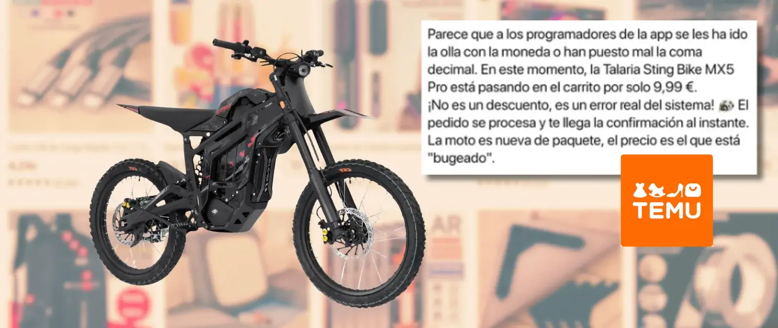 La falsa promoción de Temu para conseguir una moto eléctrica que circula por Facebook: es un timo