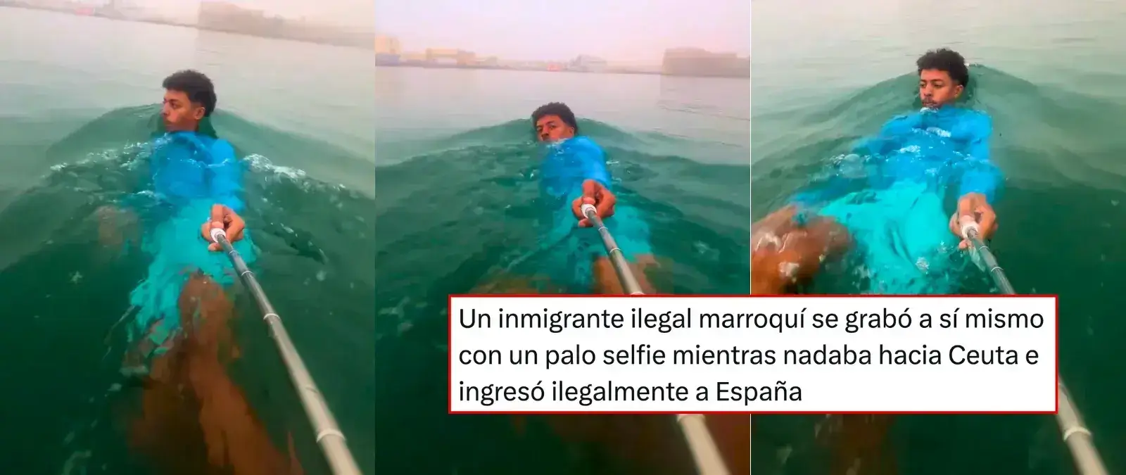 No, este vídeo no muestra a un joven marroquí grabándose mientras nada a Ceuta para entrar ilegalmente a España: se grabó a más de 450km de Ceuta y el autor lo niega En Maldita.es hemos geolocalizado el vídeo en Google Maps y comprobado que el edificio que se alcanza a ver en el fondo corresponde con la edificación conocida como La Porta da Ribeira, una de las puertas históricas de la antigua ciudad portuguesa de Mazagán (actual El Jadida). Un trabajo que también han realizado los equipos de verificación de AFP Fact-Check, miembro al igual que Maldita.es de la International Fact-Checking Network (IFCN) y de la BBC.Comparativa entre los vídeos de este usuario y el lugar en el que los grabó.En declaraciones al medio marroquí Al3omk el 1 de agosto de 2026, y que luego compartió en su perfil de Instagram, el autor del vídeo afirmó: Simplemente publiqué un vídeo normal y fui a entrenar un poco. Al llegar a casa, descubrí que el vídeo se había hecho viral, se estaba compartiendo por todas partes. Lo encontré en numerosas páginas que aseguraban que había realizado la travesía, a pesar de que yo seguía aquí mismo, en mi ciudad, dijo refiriéndose a El Jadida. Aquí puedes leer preguntas y respuestas de Maldita.es sobre el aumento de entradas de personas migrantes en situación irregular a Ceuta de julio de 2026 y aquí otros bulos y desinformaciones que circulan sobre ello.