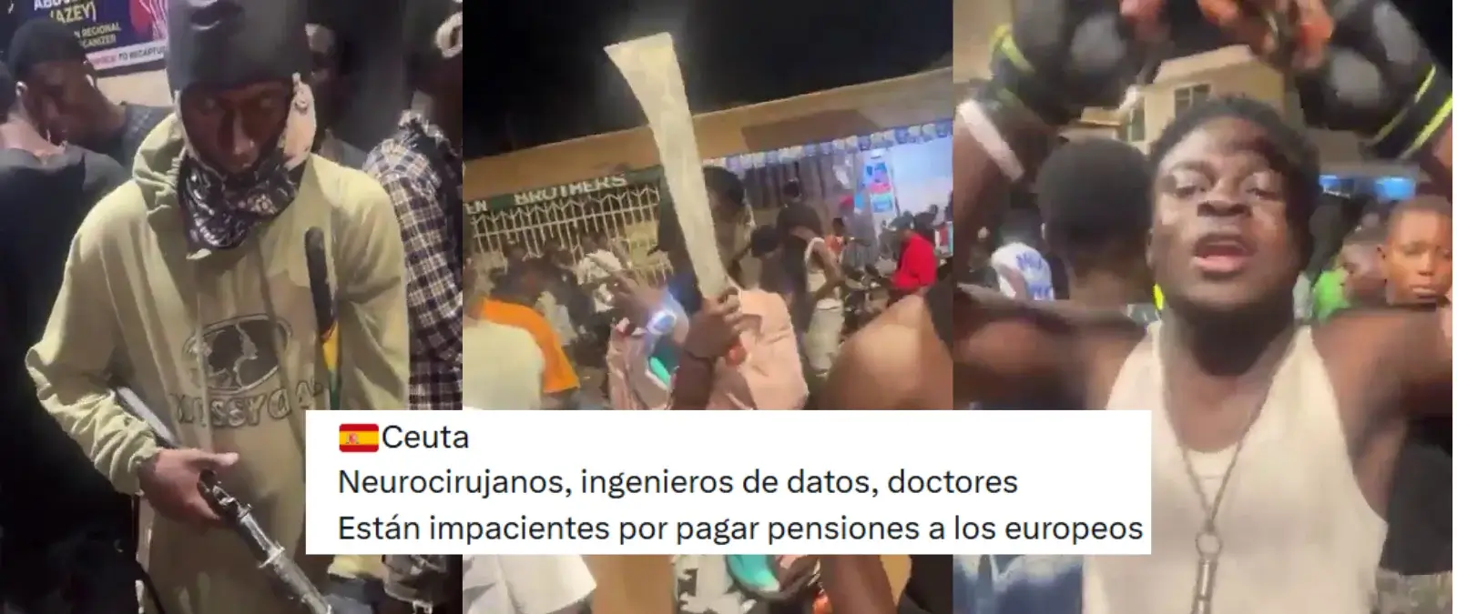 Cuidado con este vídeo de hombres con machetes y armas: se relaciona con la llegada de personas migrantes a Ceuta, pero está grabado en Ghana