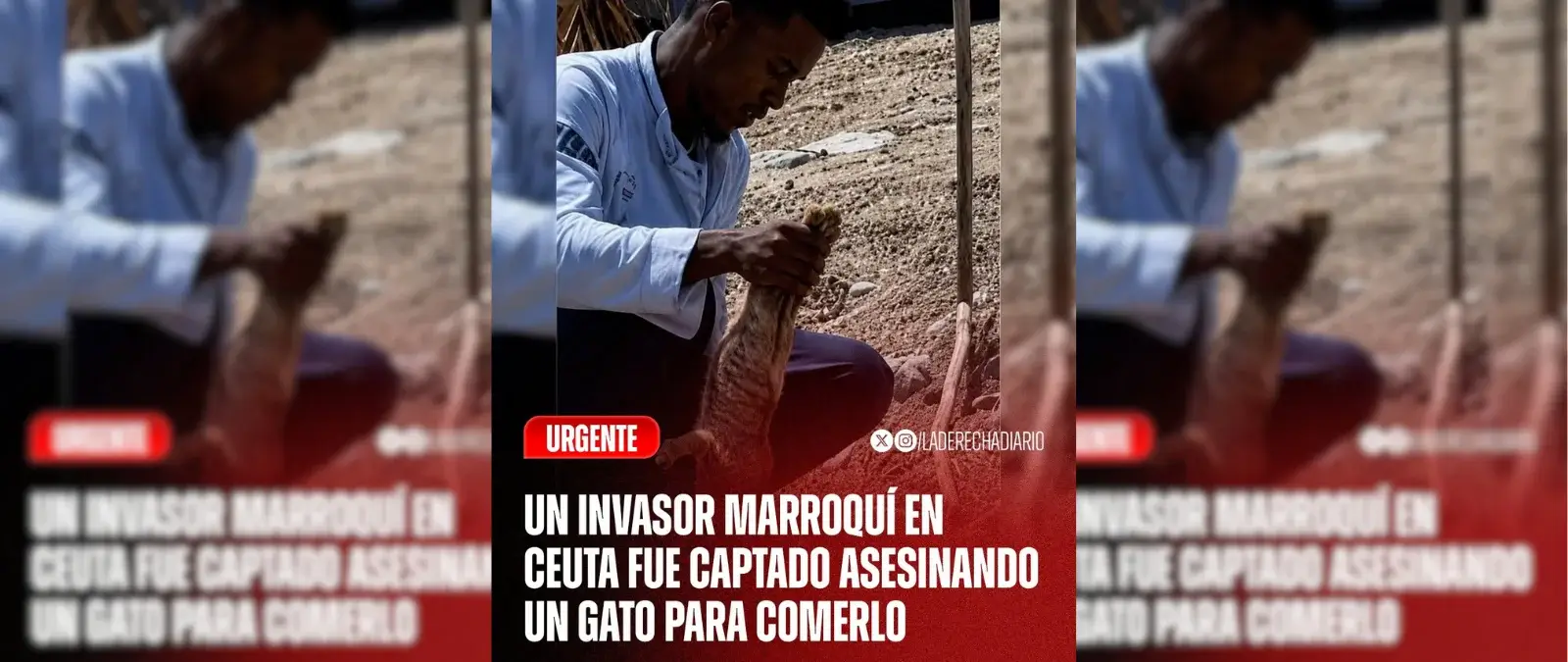 No, esta imagen no muestra a un "inmigrante" con un gato muerto en la mano en Ceuta: ha sido modificada con IA