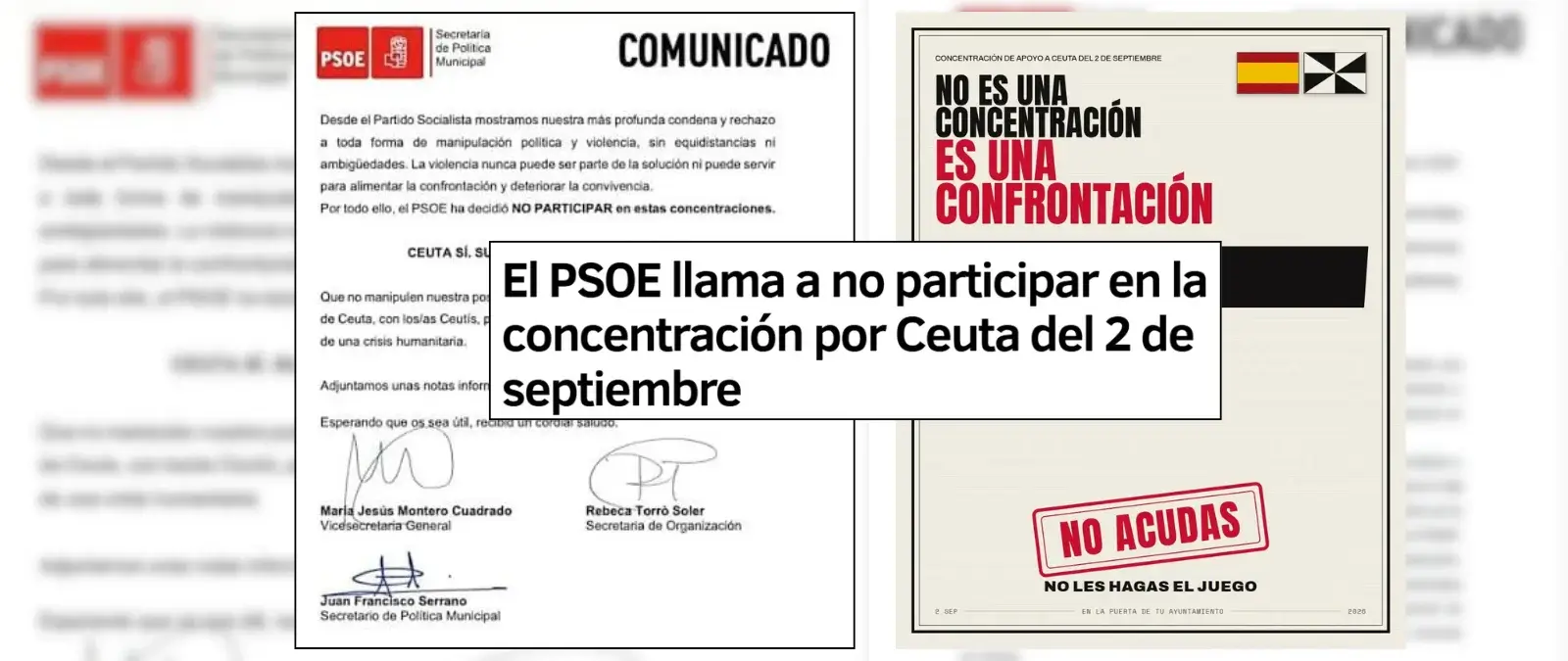 Sí, el PSOE llama a no participar en las concentraciones por Ceuta del 2 de septiembre de 2026 al considerarlas “una confrontación”