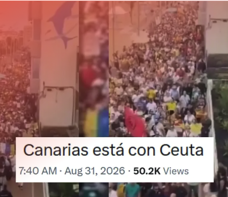 Fotograma de un vídeo de una manifestación con el texto "Canarias está con Ceuta"