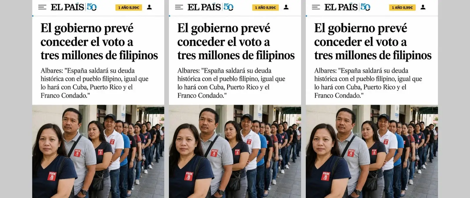 No, El País no ha publicado que el Gobierno “prevé conceder el voto a tres millones de filipinos”: es un montaje