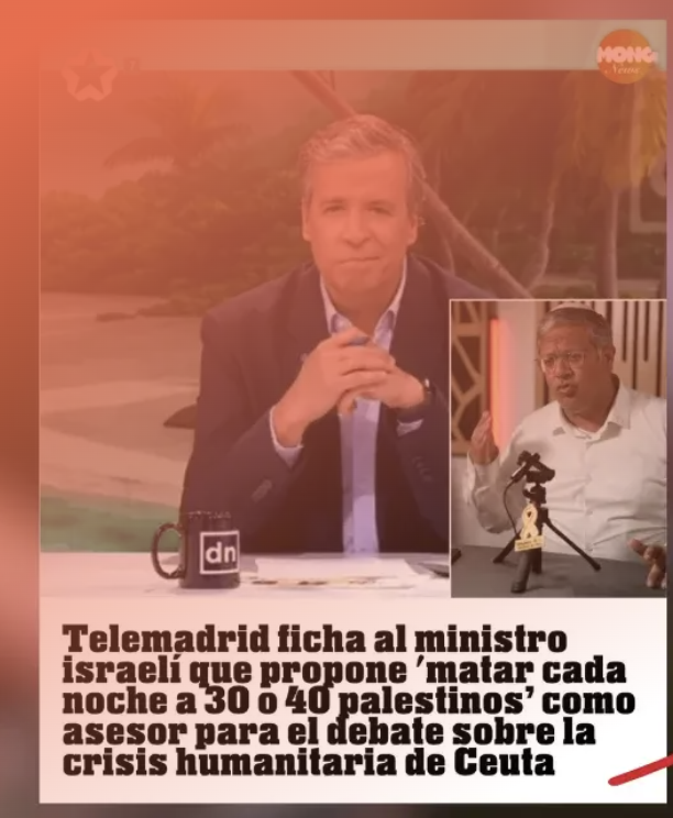 Captura de un tuit con el logo de Telemadrid y el titular sobre el ministro israelí como asesor