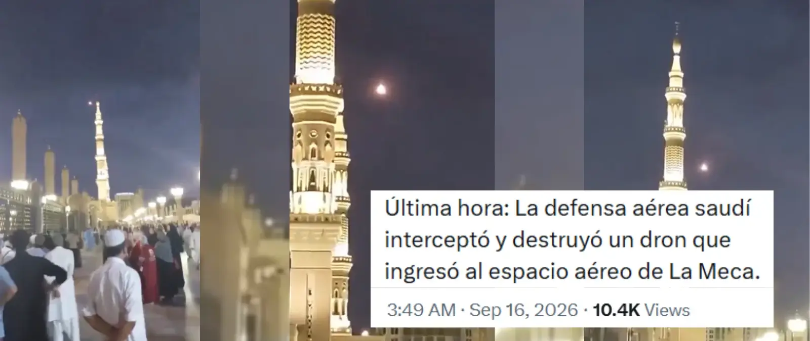 No, este vídeo no muestra la interceptación de un dron hutí cerca de La Meca en septiembre de 2026: circula desde 2025 y fue grabado en Medina