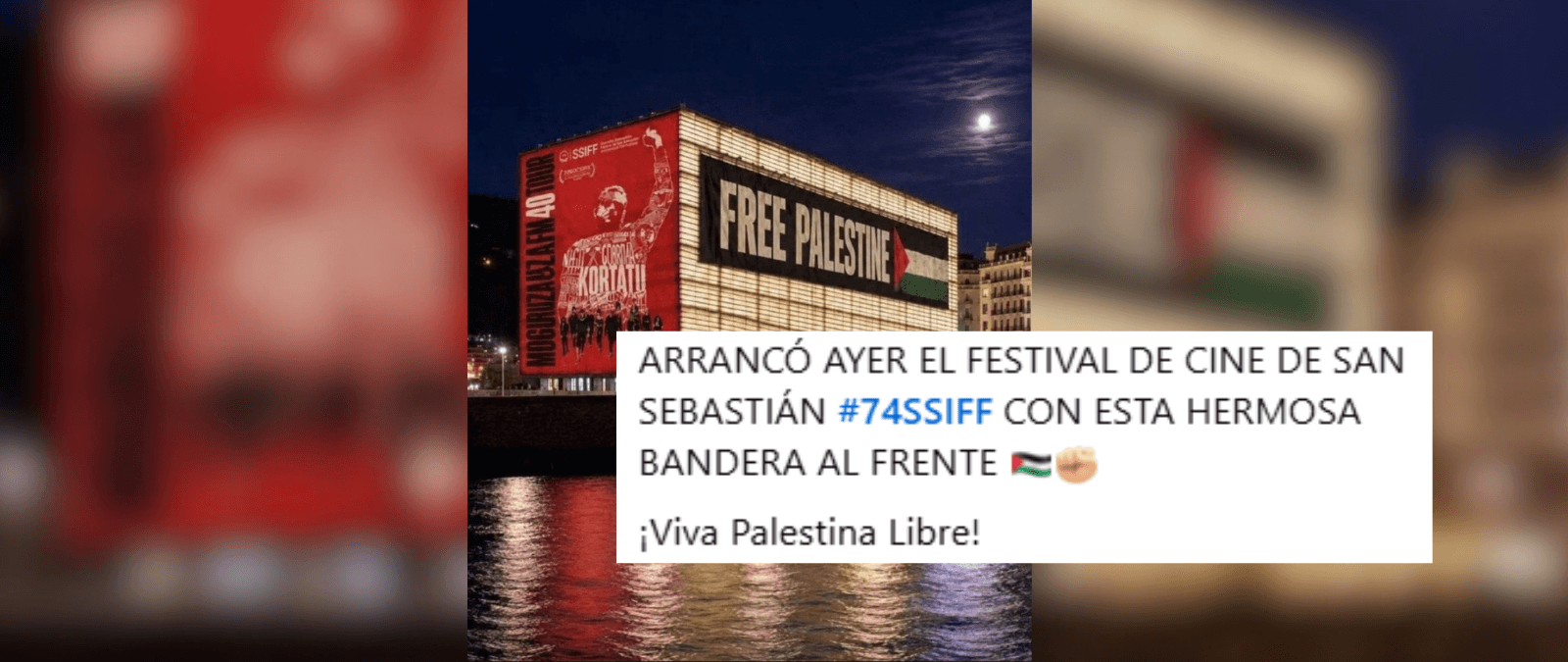 No, esta imagen de "Free Palestine" en el recinto del Festival de Cine de San Sebastián no es real: está generada con inteligencia artificial