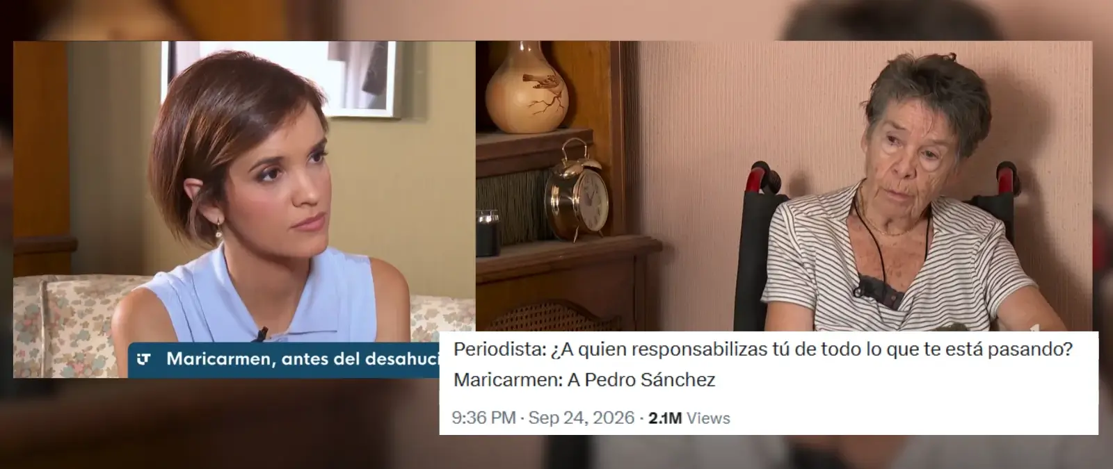 Qué sabemos sobre el vídeo de la entrevista en la que Maricarmen responsabiliza a Pedro Sánchez de su desahucio: también señala a Ayuso y Almeida