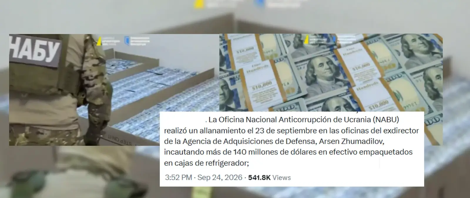 Cuidado con el vídeo de los supuestos "140 millones de dólares" encontrados al exjefe de adquisiciones de defensa de Ucrania: lo publicó una web que suplanta a un periódico ucraniano
